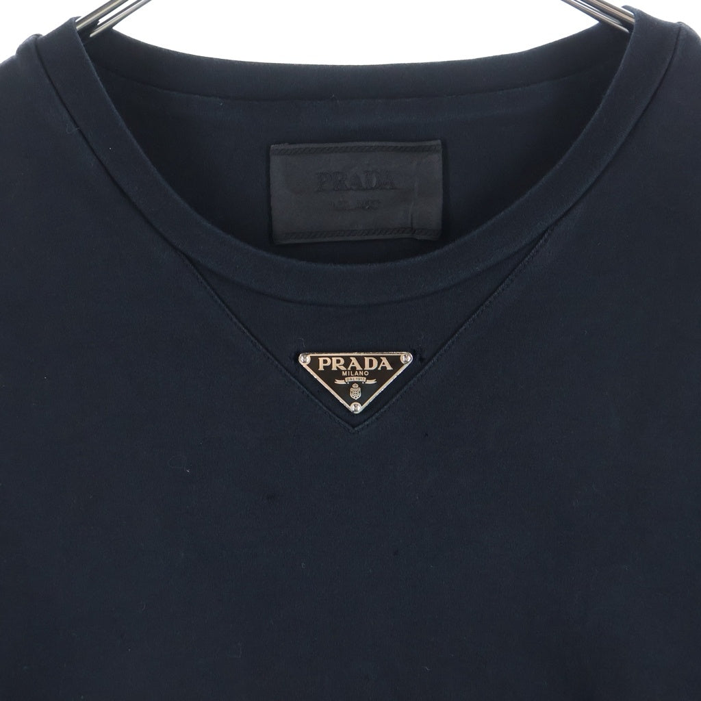 PRADA(プラダ) 23SS トライアングルロゴプレート クルーネック 半袖Tシャツ カットソー ブラック UJN861 S232 240