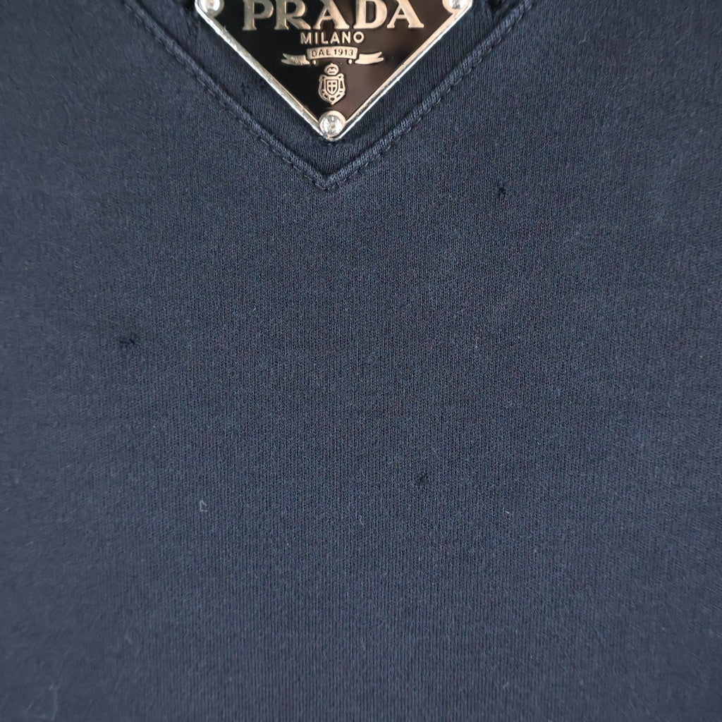 PRADA(プラダ) 23SS トライアングルロゴプレート クルーネック 半袖Tシャツ カットソー ブラック UJN861 S232 240