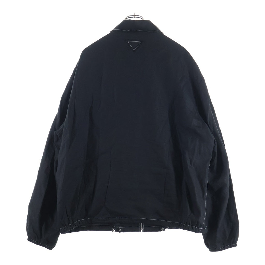 PRADA(プラダ) トライアングルロゴ ステッチデザイン リネン ジップアップ ジャケット ブルゾン ブラック SGC767 S000 11T7