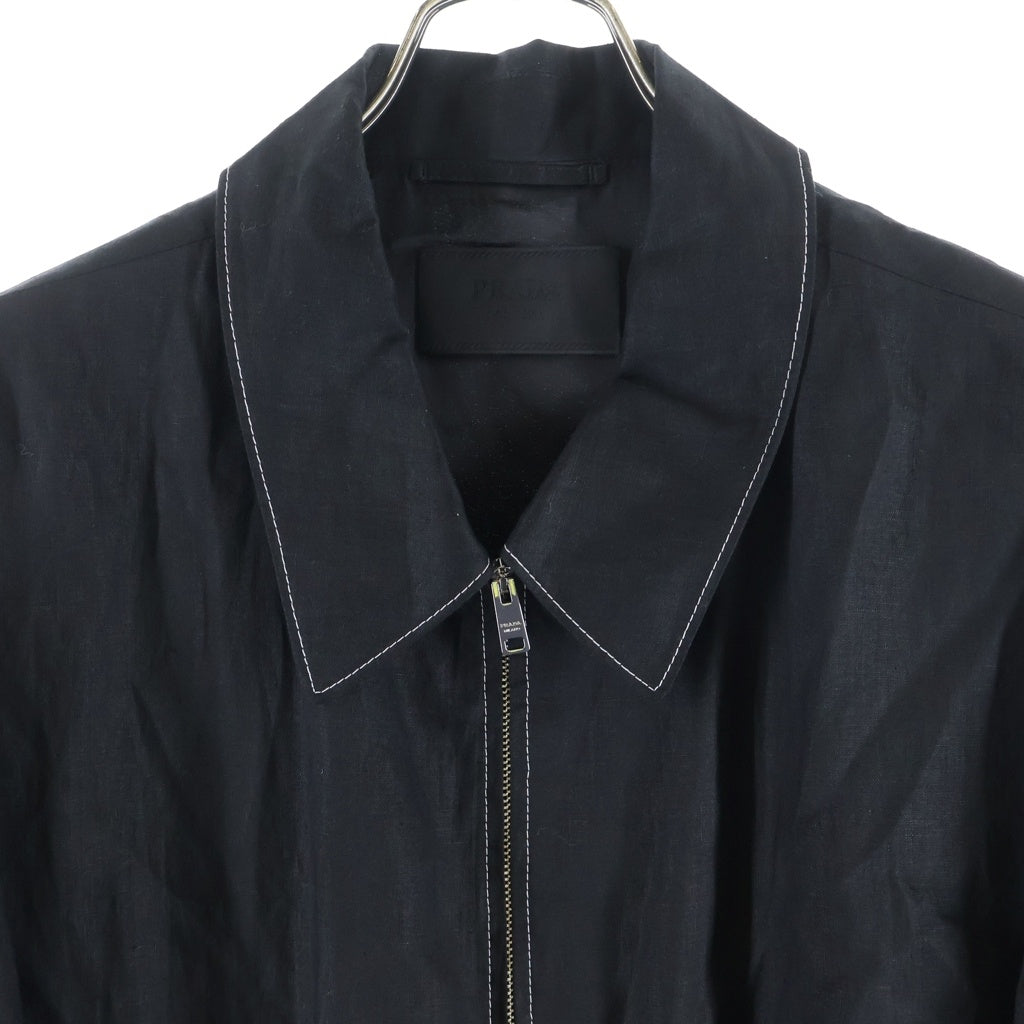 PRADA(プラダ) トライアングルロゴ ステッチデザイン リネン ジップアップ ジャケット ブルゾン ブラック SGC767 S000 11T7
