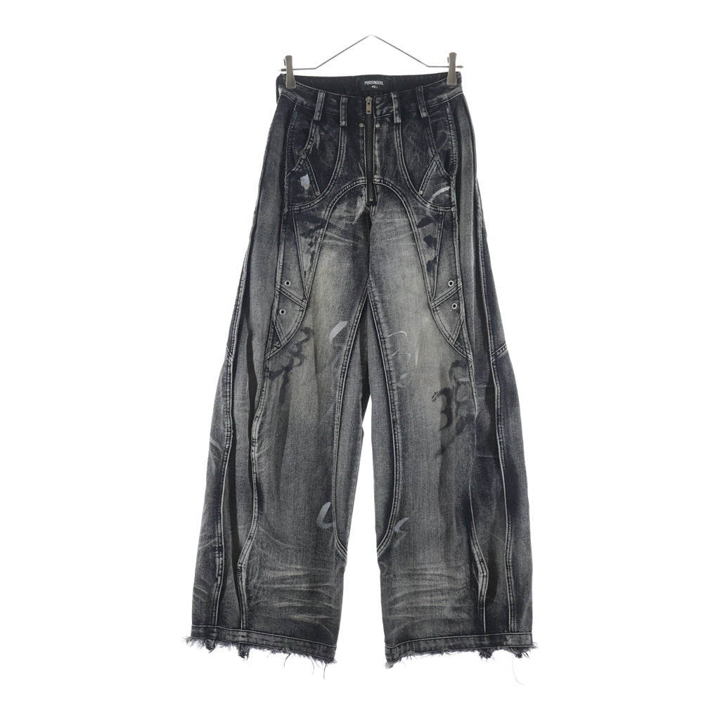Personsoul(パーソンソール) Graffiti Contour Jeans グラフィティー ワイド デニムパンツ ブラック
