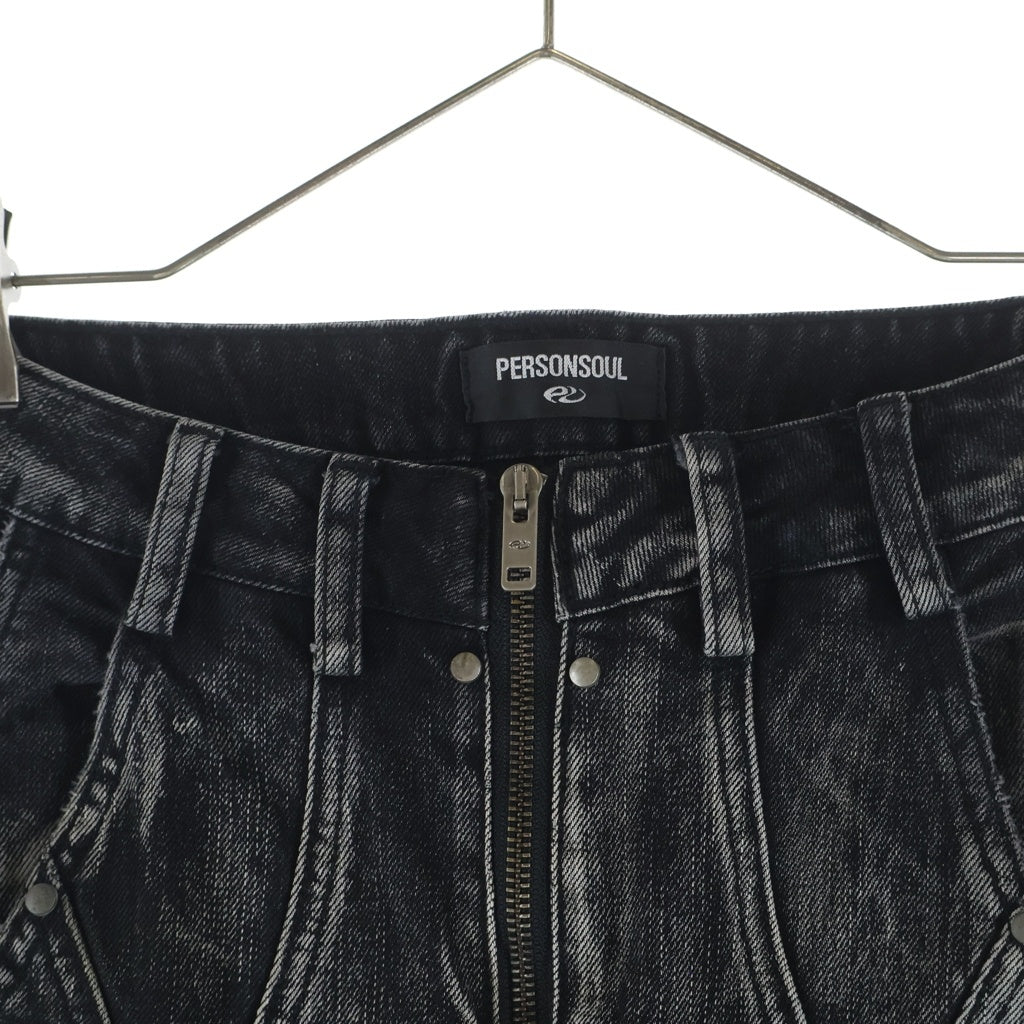 Personsoul(パーソンソール) Graffiti Contour Jeans グラフィティー ワイド デニムパンツ ブラック