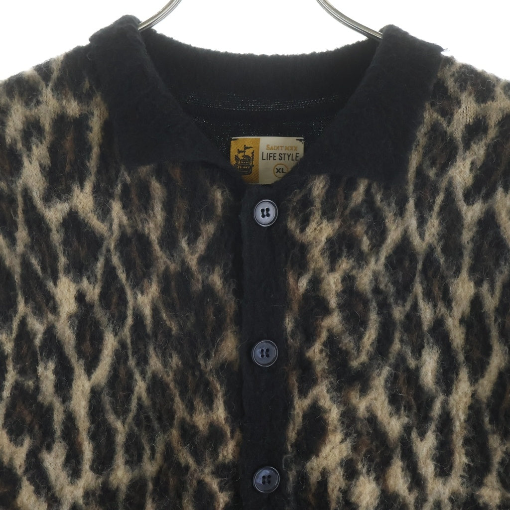 SAINT MICHAEL(セントマイケル) LEOPARD KNIT CARDIGAN レオパードカーディガン 襟付きニット イエロー/ブラック SM-HR1-0000-073