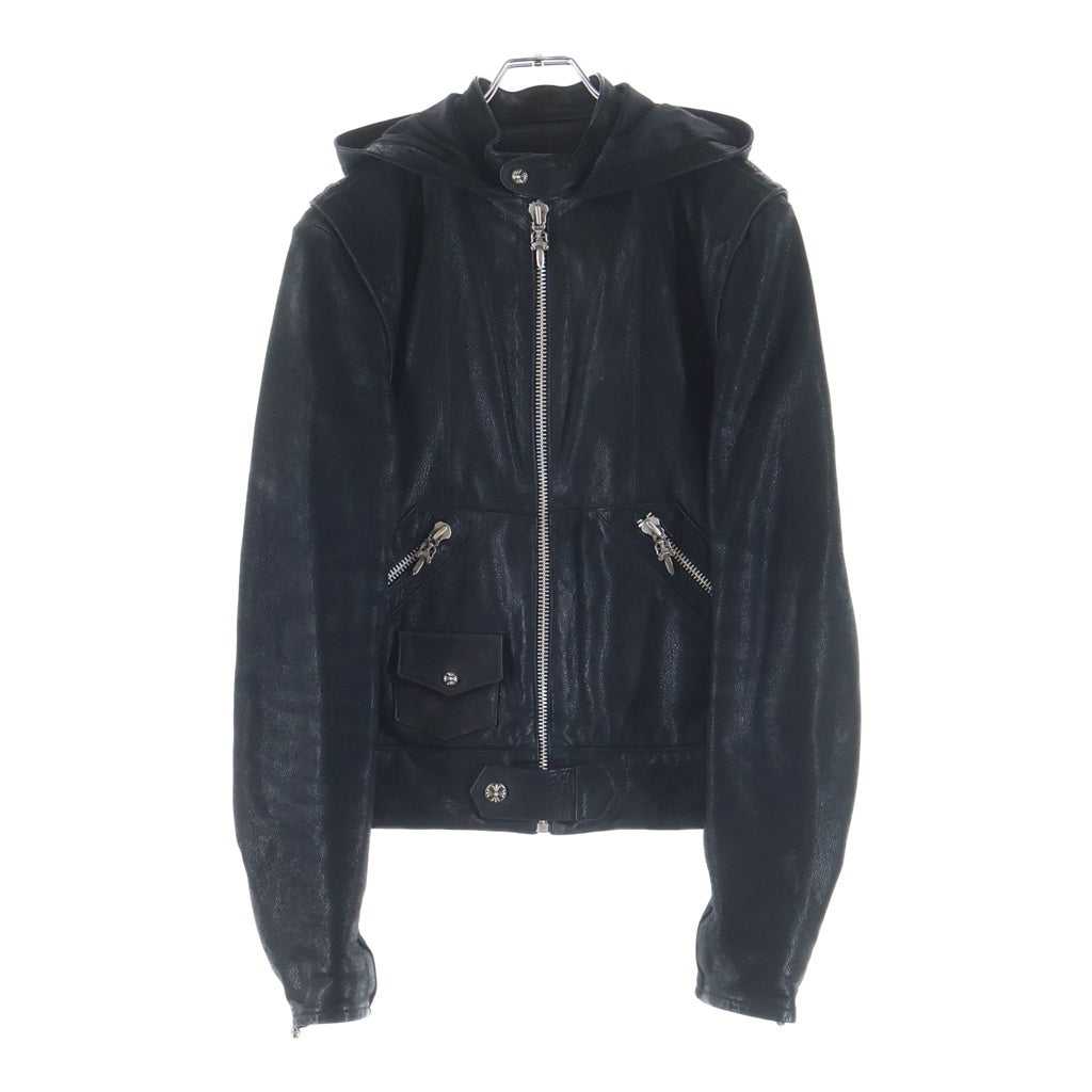 CHROME HEARTS(クロムハーツ) ゴート レザー フーデッド ライダースジャケット ブラック
