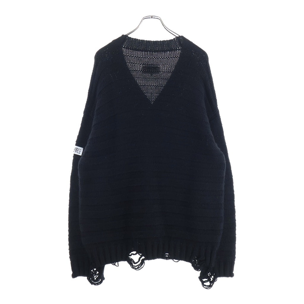MM6 Maison Margiela(エムエムシックスメゾンマルジェラ) 25AW ダメージ加工 ニットカーディガン ブラック SH0HP0005 M13040