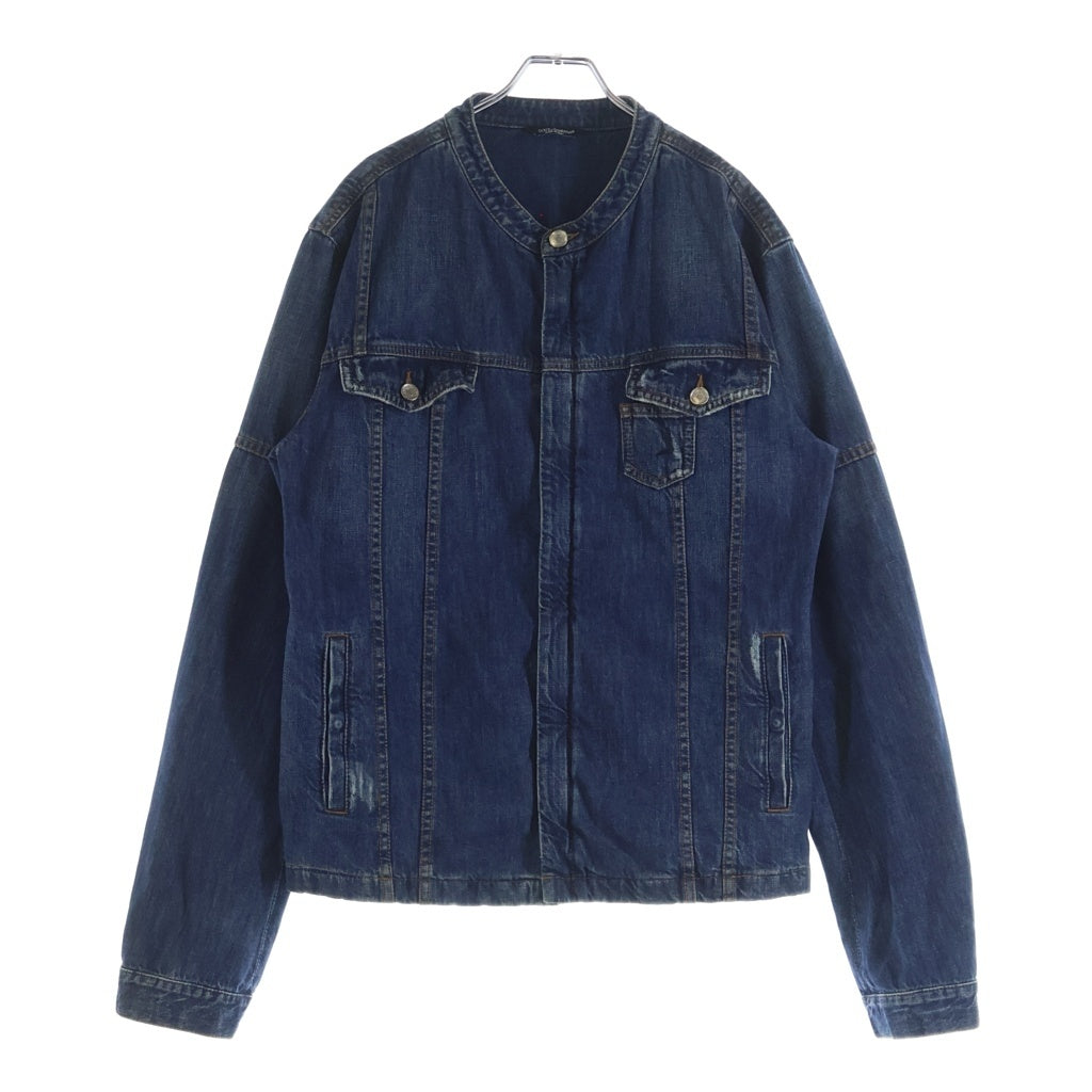 DOLCE & GABBANA(ドルチェアンドガッバーナ) ノーカラー マルチポケット ジップアップ デニム トラッカー ジャケット インディゴ