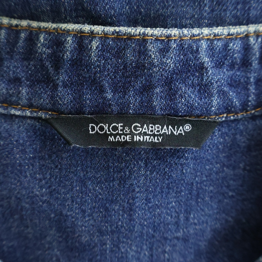 DOLCE & GABBANA(ドルチェアンドガッバーナ) ノーカラー マルチポケット ジップアップ デニム トラッカー ジャケット インディゴ