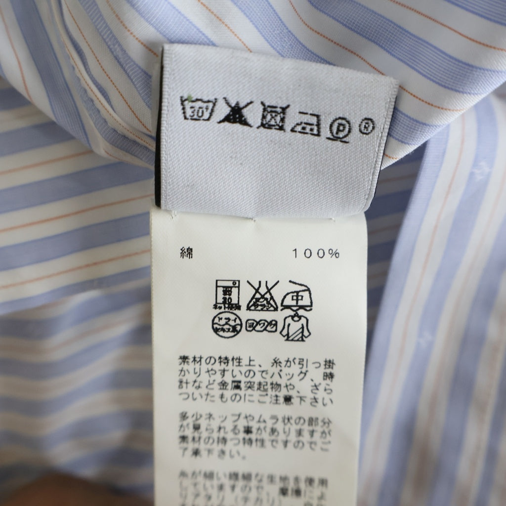 HERMES(エルメス) スモールH総柄 ストライプデザイン ワイドカラー ロングスリーブ 長袖 ドレスシャツ ホワイト/ブルー