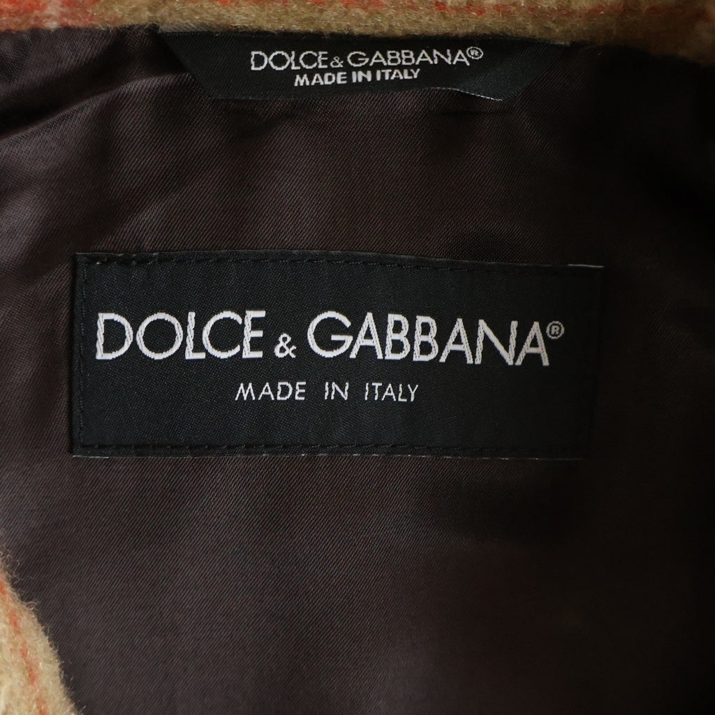 DOLCE & GABBANA(ドルチェアンドガッバーナ) チェック総柄 フラップポケット ウール混 ワーク ジャケット ブラウン/レッド