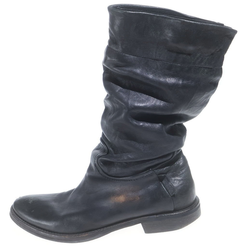 DIESEL(ディーゼル) スラウチ ルーズフィット加工 ポインテッドトゥ レザー ハイカット ブーツ ブラック