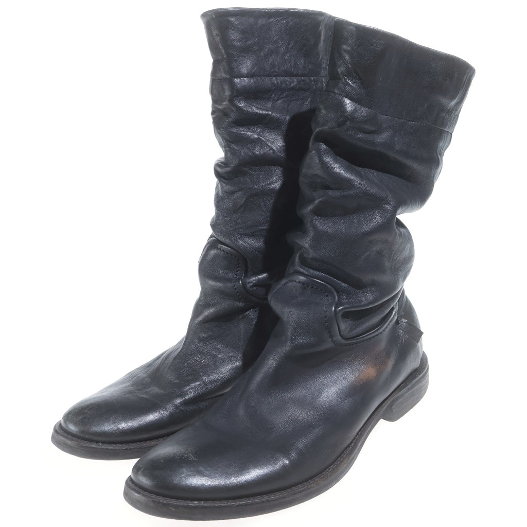 DIESEL(ディーゼル) スラウチ ルーズフィット加工 ポインテッドトゥ レザー ハイカット ブーツ ブラック