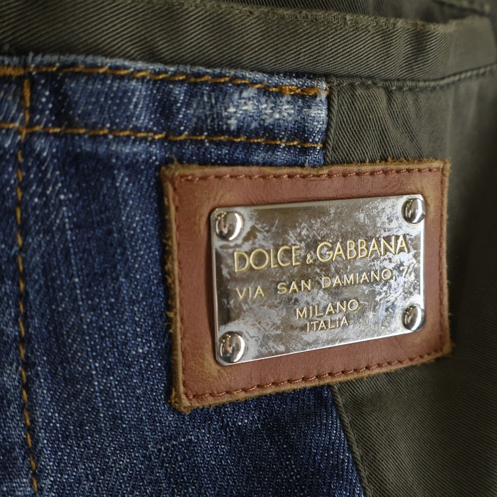 DOLCE & GABBANA(ドルチェアンドガッバーナ) デニム素材切替 ダメージ加工 ストレート カーゴパンツ インディゴ/カーキ