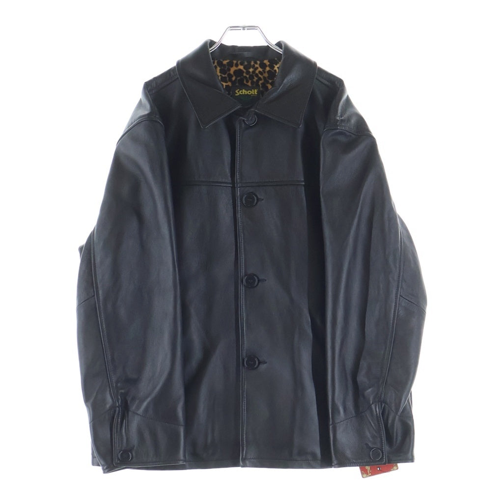 SUPREME(シュプリーム) 25SS ×schott Leather Car Coat ショット レオパード裏地カーコートレザージャケット ブラック