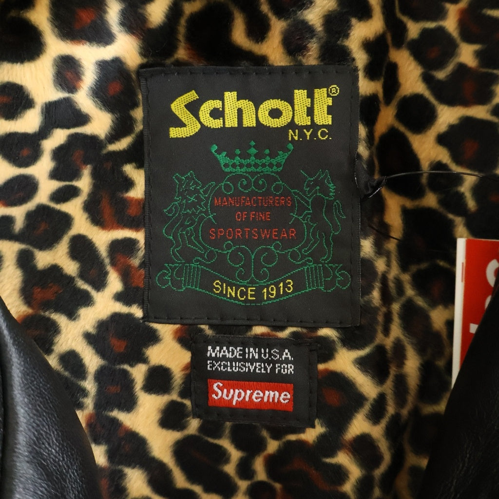 SUPREME(シュプリーム) 25SS ×schott Leather Car Coat ショット レオパード裏地カーコートレザージャケット ブラック