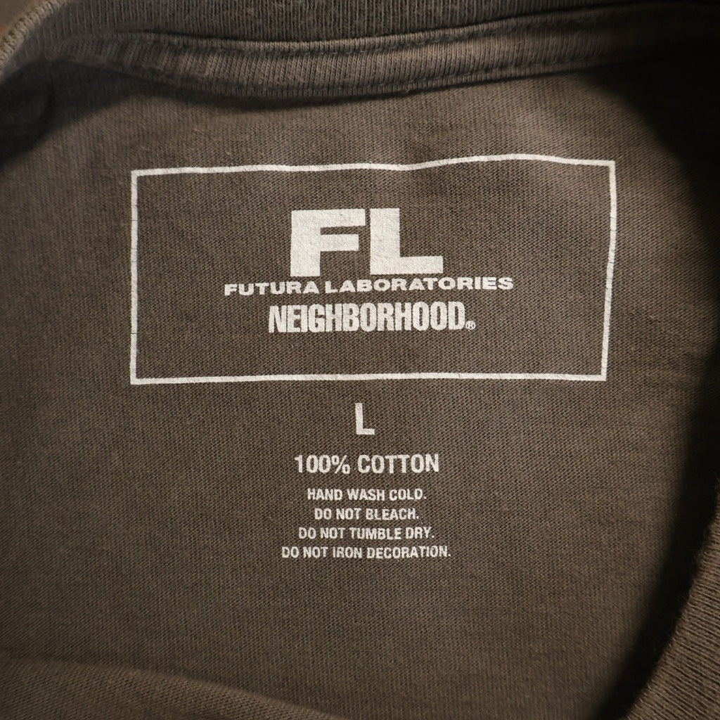 NEIGHBORHOOD(ネイバーフッド) 21AW ×FUTURA LABORATORIES フューチュララボラトリーズ クルーネック長袖Tシャツカットソー チャコールグレー