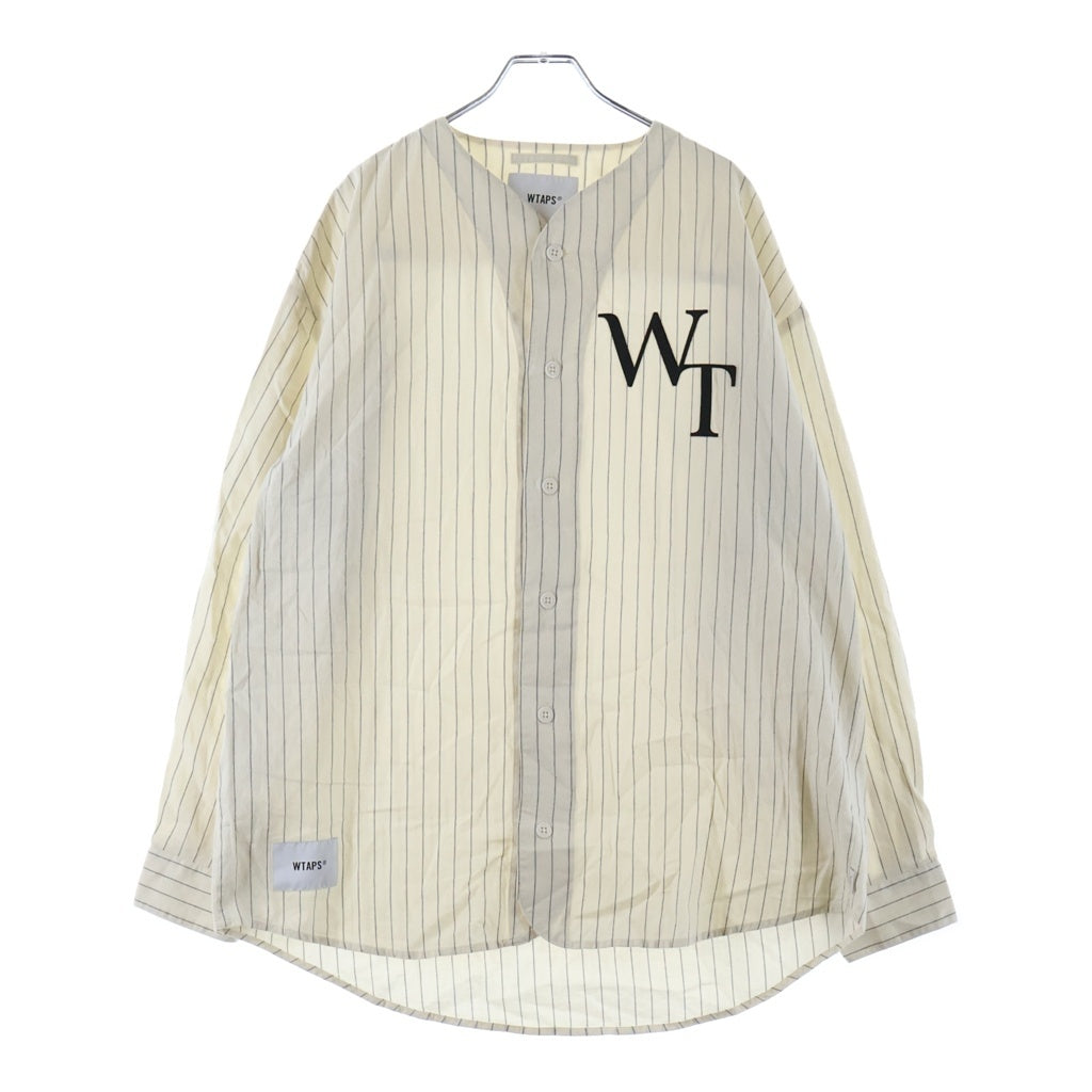 WTAPS(ダブルタップス) 22AW WT ストライプ ベースボール長袖シャツ ホワイト 222TQDT-SHM01