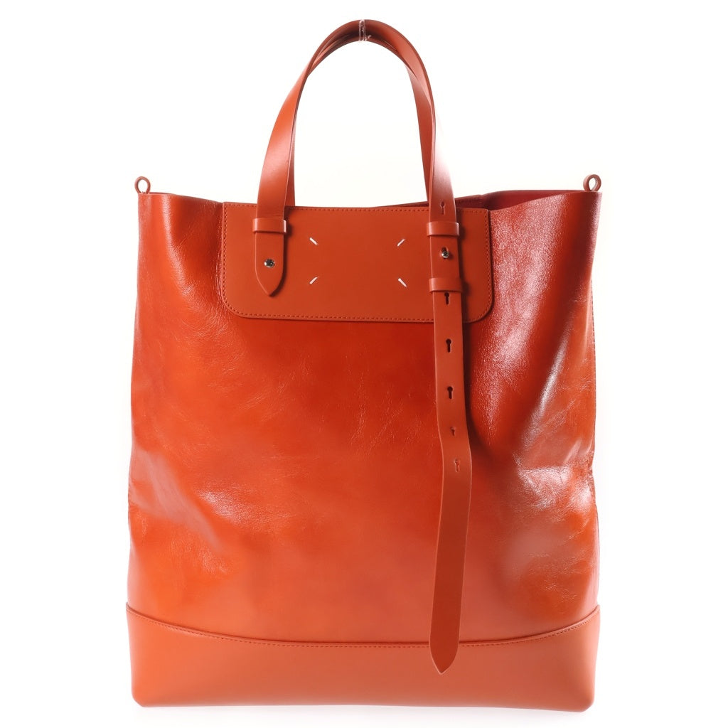 Maison Margiela(メゾンマルジェラ) 26SS バーティカルショッピングバッグ レザー 2WAY ショルダーバッグ トートバッグ ハンドバッグ オレンジ SB1WC0024 レディース