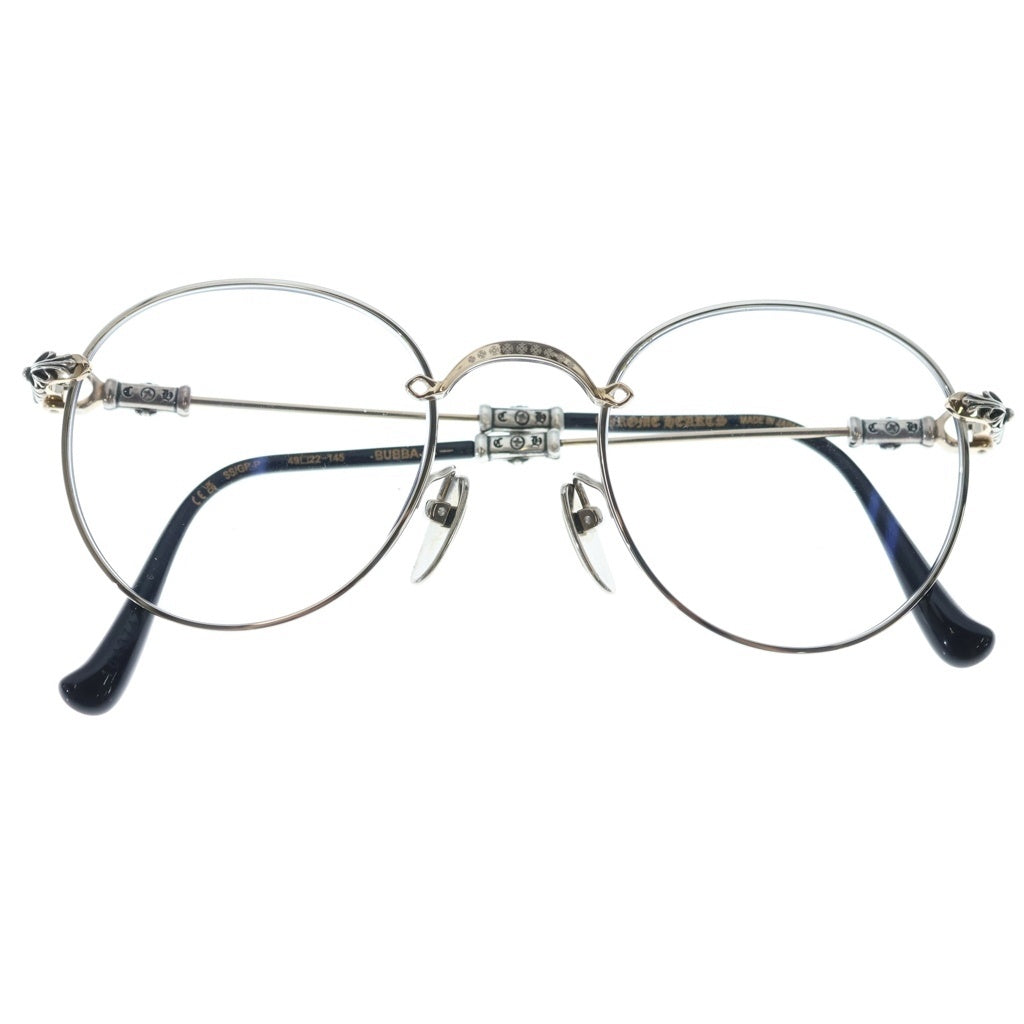 CHROME HEARTS(クロムハーツ) BUBBA-A クロステンプル メタルフレーム ラウンド サングラス アイウェア メガネ 眼鏡 シルバー/ブラック