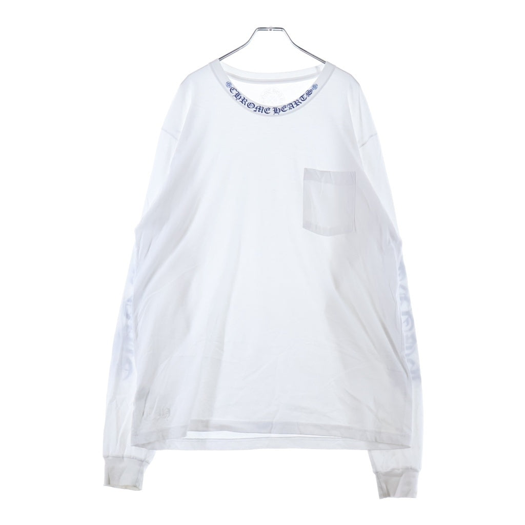 CHROME HEARTS(クロムハーツ) CH LS 1 ネックロゴ アームプリントクルーネック 長袖Tシャツ カットソー ホワイト/ブルー