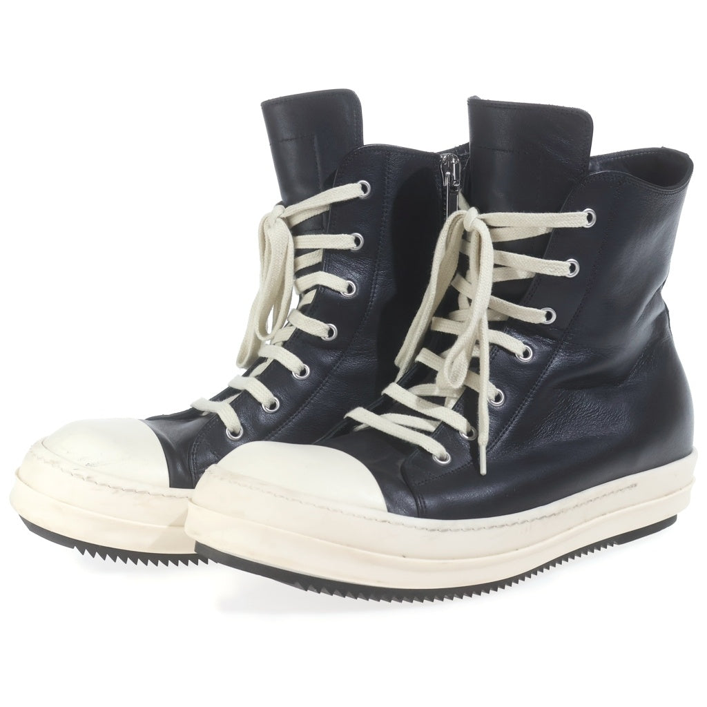 Rick Owens(リックオウエンス) LEATHER SNEAKERS レザー ラモーンズ ハイカットスニーカー ブラック/ホワイト