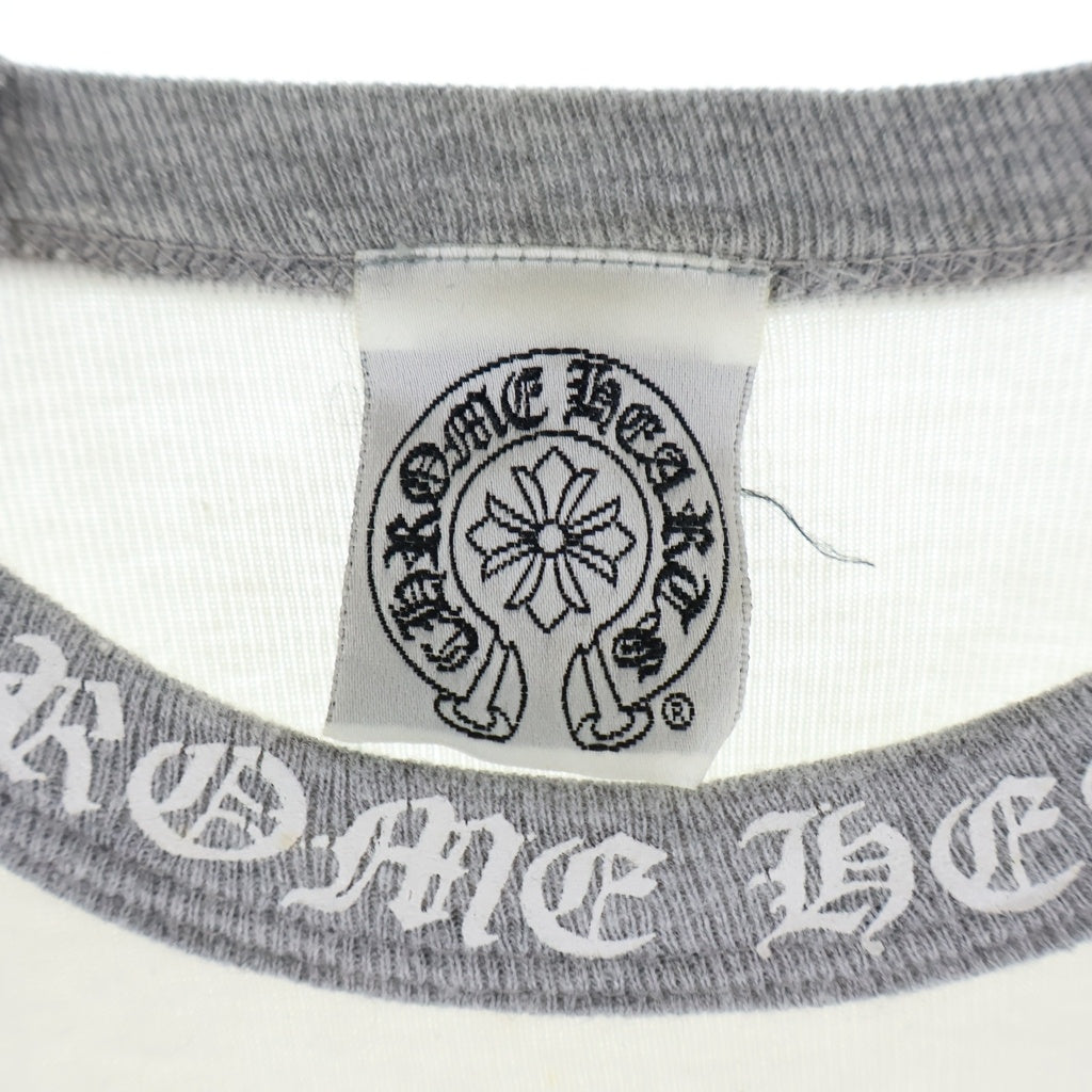 CHROME HEARTS(クロムハーツ) OLD 星条旗 ネックロゴデザイン ラグランスリーブ クルーネック ロングスリーブ 長袖Tシャツ カットソー ホワイト/グレー