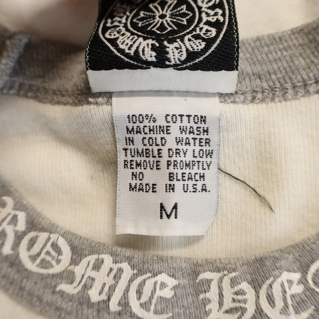 CHROME HEARTS(クロムハーツ) OLD 星条旗 ネックロゴデザイン ラグランスリーブ クルーネック ロングスリーブ 長袖Tシャツ カットソー ホワイト/グレー