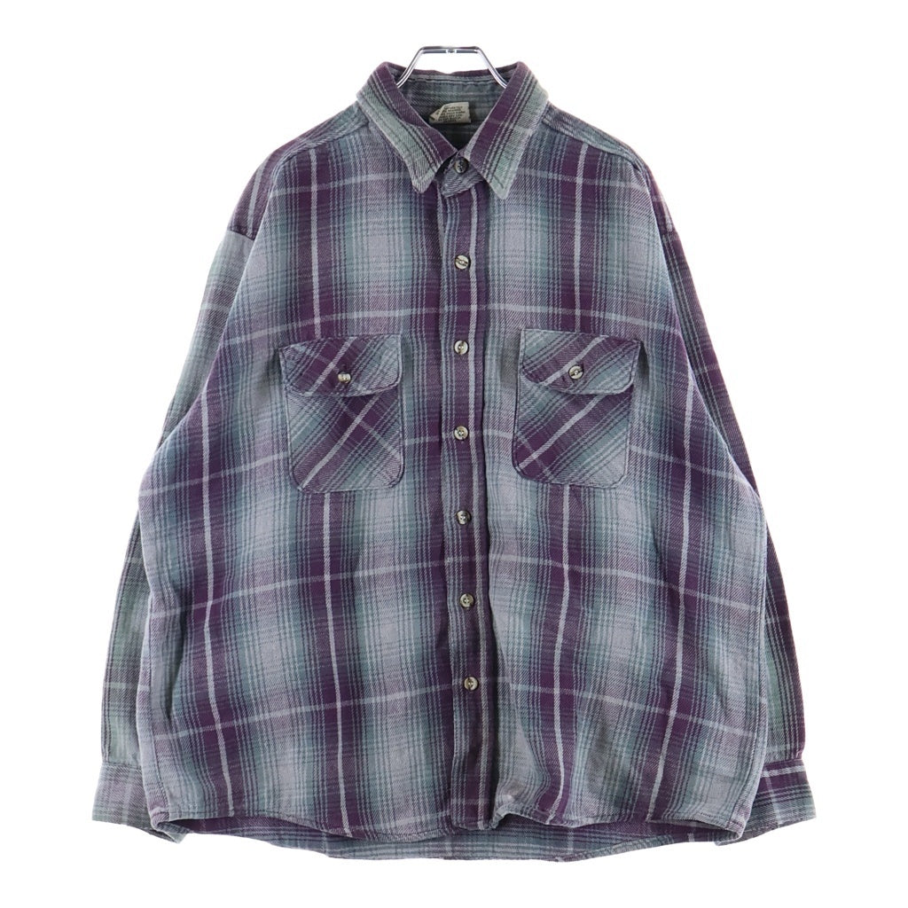 FIVE BROTHERS(ファイブブラザー) 90S VINTAGE ヴィンテージ USA製 コットンヘビネル チェック 長袖シャツ パープル/グリーン