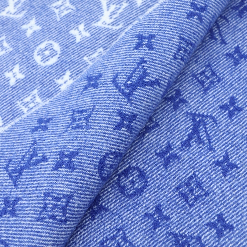 LOUIS VUITTON(ルイヴィトン) エシャルプ デニム エンベリッシュド モノグラム ワッペンロゴ フリンジ ウール カシミヤ マフラー ストール ブルー AB0198 M71356