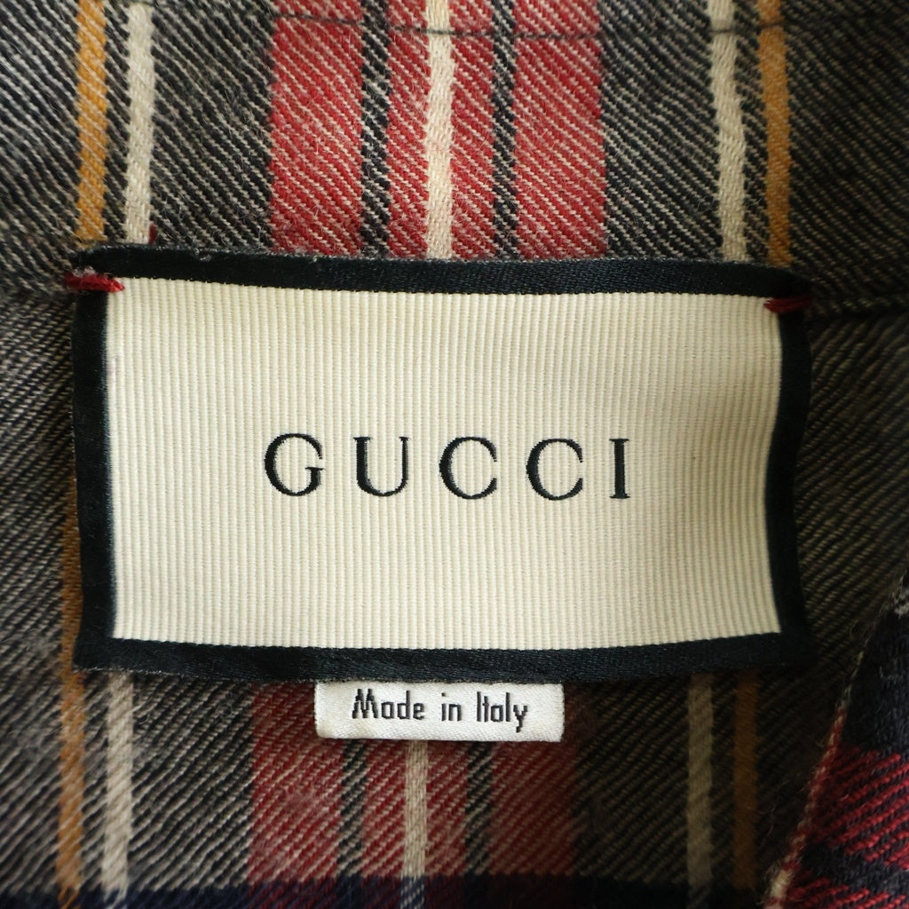 GUCCI(グッチ) 17AW ドラゴン刺繍 ウール チェック 長袖シャツ マルチ 478176 Z520F