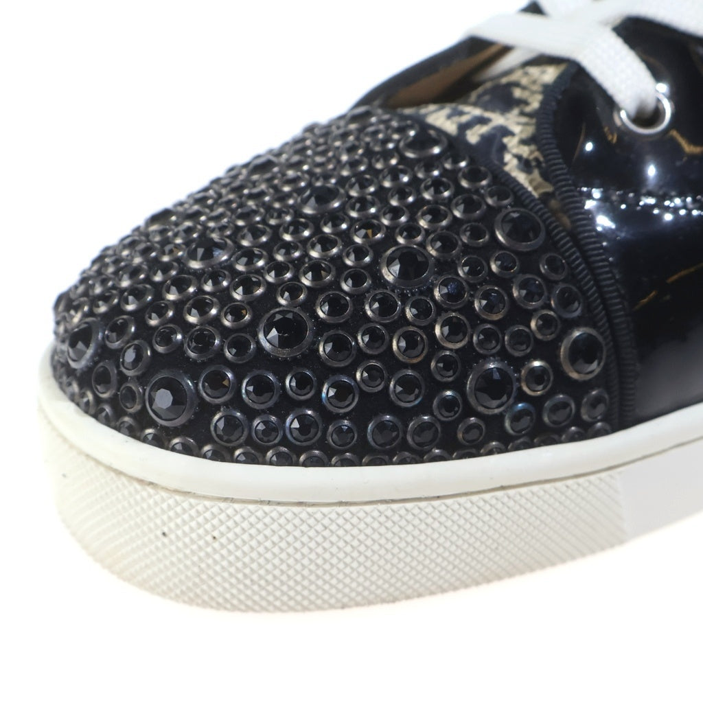 CHRISTIAN LOUBOUTIN(クリスチャンルブタン) ルイス ストラス スワロフスキー ラインストーン パテントレザー パイソン ハイカットスニーカー ブラック