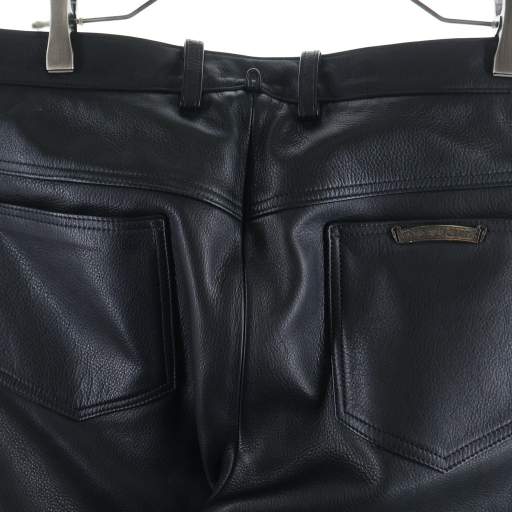 CHROME HEARTS(クロムハーツ) LTHR PANTS フレアニー クロスボールボタンフライ レザーパンツ ブラック