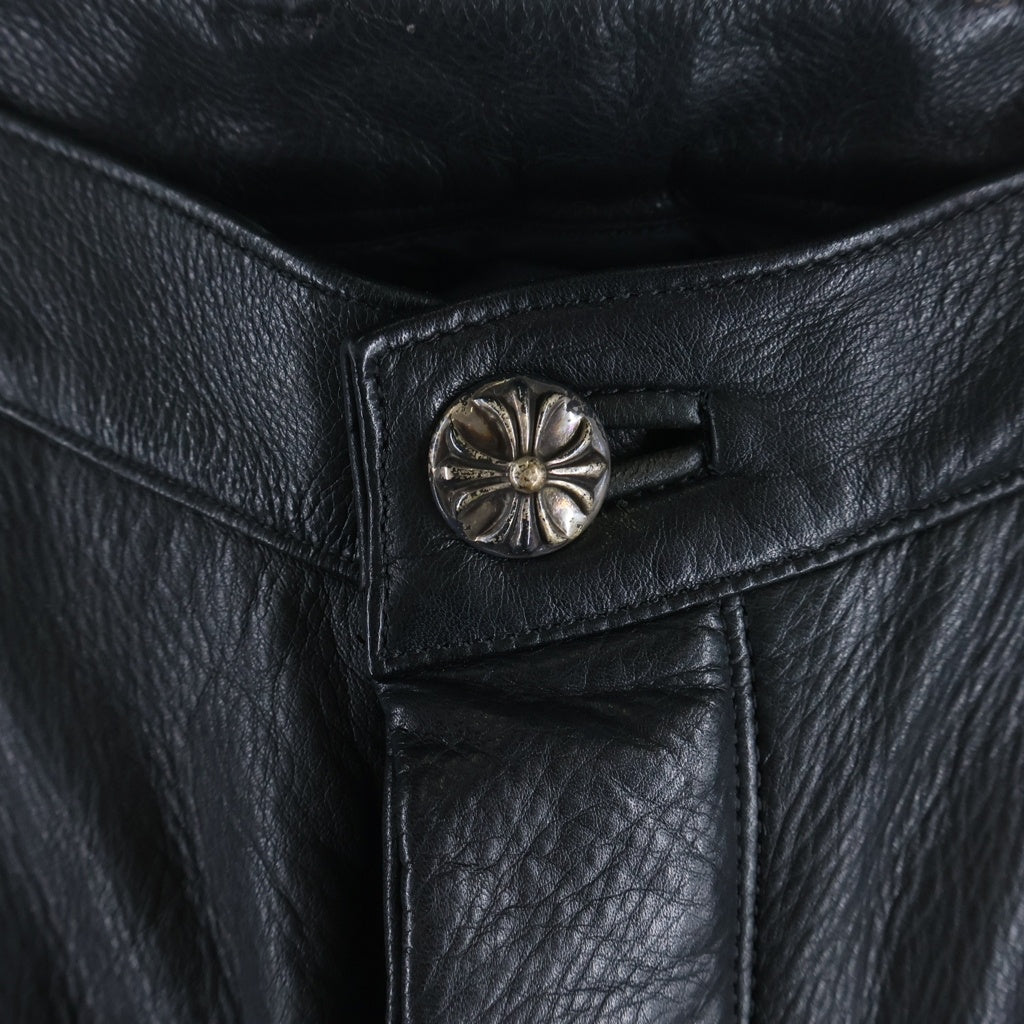 CHROME HEARTS(クロムハーツ) LTHR PANTS フレアニー クロスボールボタンフライ レザーパンツ ブラック