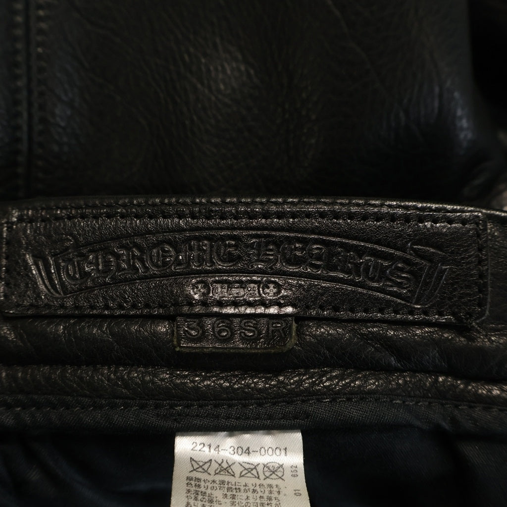 CHROME HEARTS(クロムハーツ) LTHR PANTS フレアニー クロスボールボタンフライ レザーパンツ ブラック