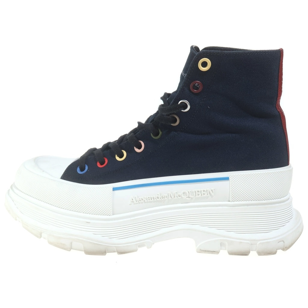 Alexander McQueen(アレキサンダーマックイーン) トレッドスリック キャンバス レースアップ ハイカットスニーカー ネイビー/ホワイト 604254