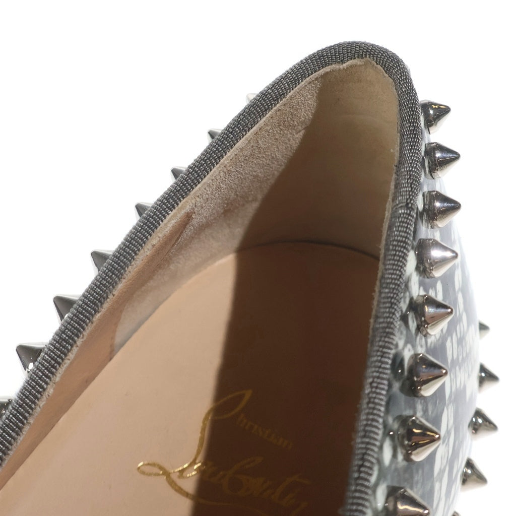 CHRISTIAN LOUBOUTIN(クリスチャンルブタン) Pik Boat ピックボート パイソンプリント スパイクスタッズ パテントレザー ローカットスニーカー スリッポン ホワイト