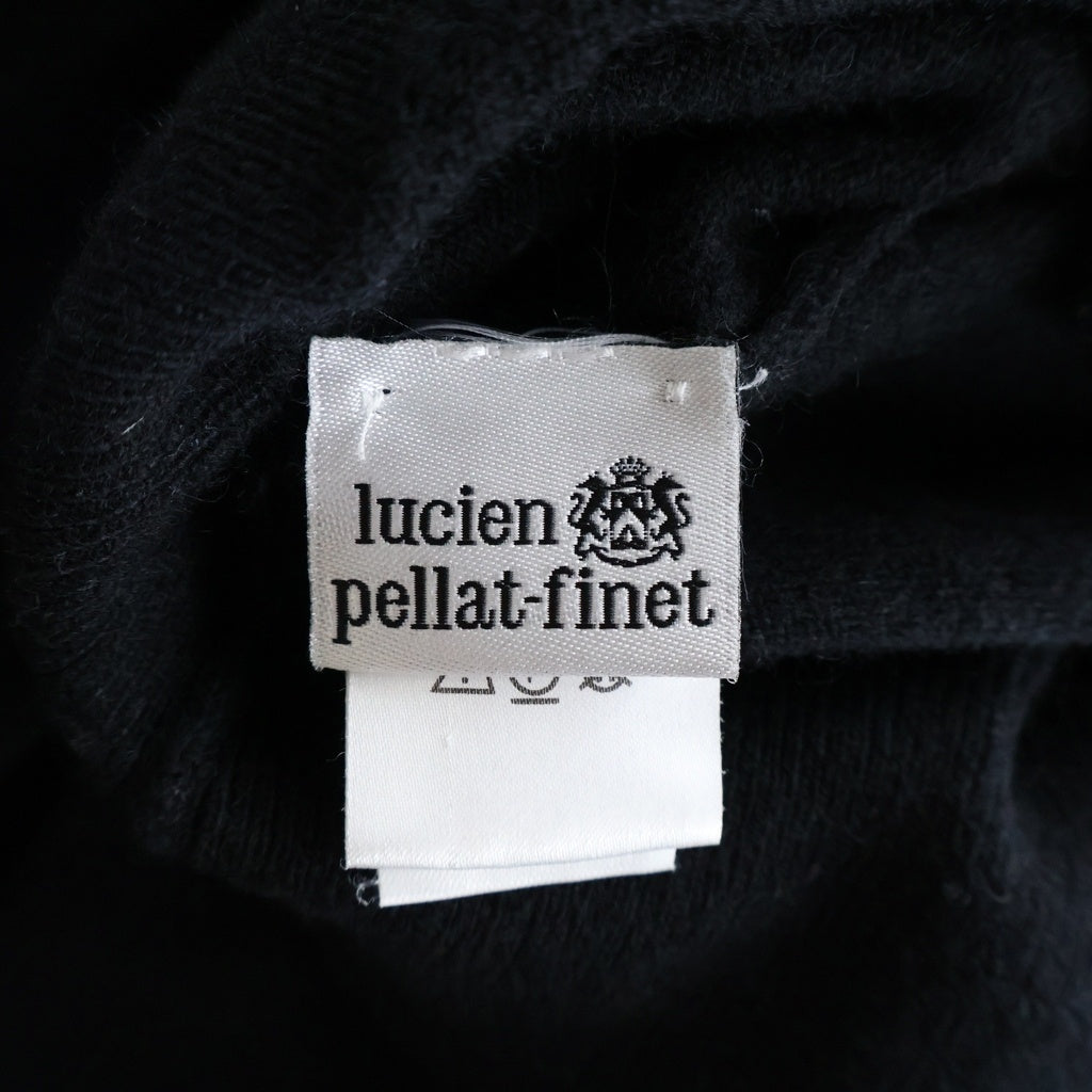 lucien pellat-finet(ルシアンペラフィネ) バックスカル ラインストーン チェックライン カシミヤ ジップアップ セーター ブラック