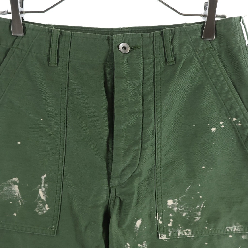 AURALEE(オーラリー) 25AW WASHED BAGGY SATIN BLEACHED BAKER PANTS ウォッシュド バギー サテン ブリーチ ペイント加工 ベイカーパンツ ミリタリーパンツ カーキ A25AP01BP
