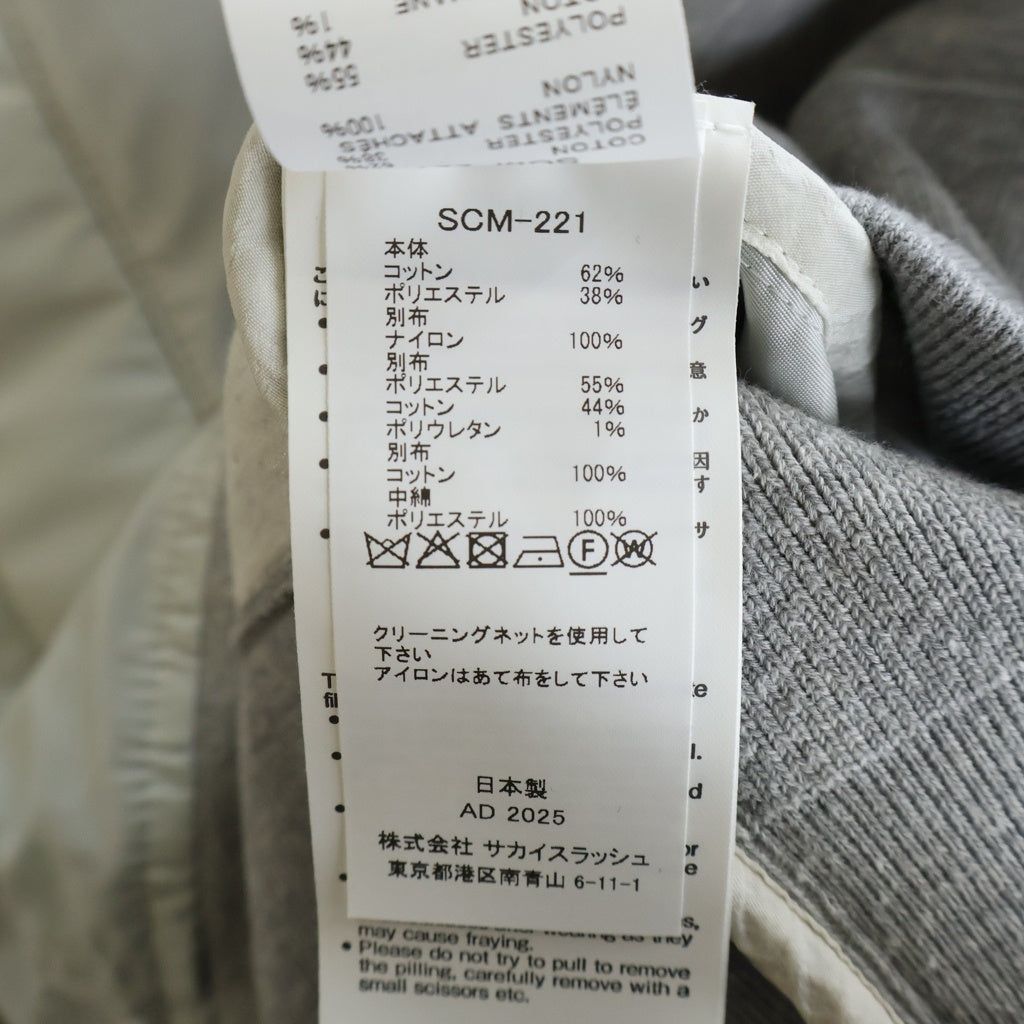 Sacai(サカイ) 25SS ナイロン切替ドッキング プルオーバー スウェット トレーナー グレー SCM-221