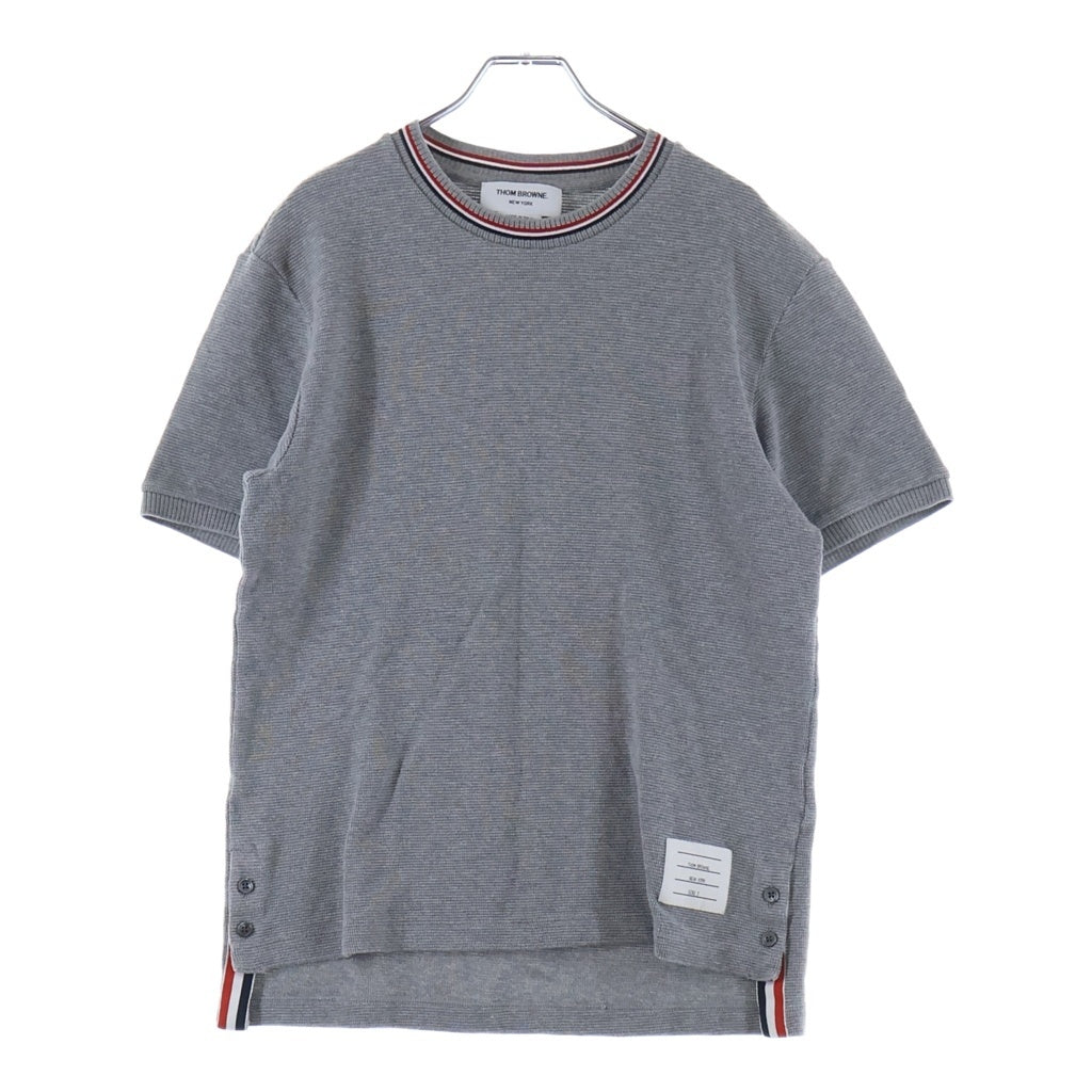 THOM BROWNE(トムブラウン) コットンワッフル リブ カフ クルーネック 半袖Tシャツ グレー MJS287A-J0216-055