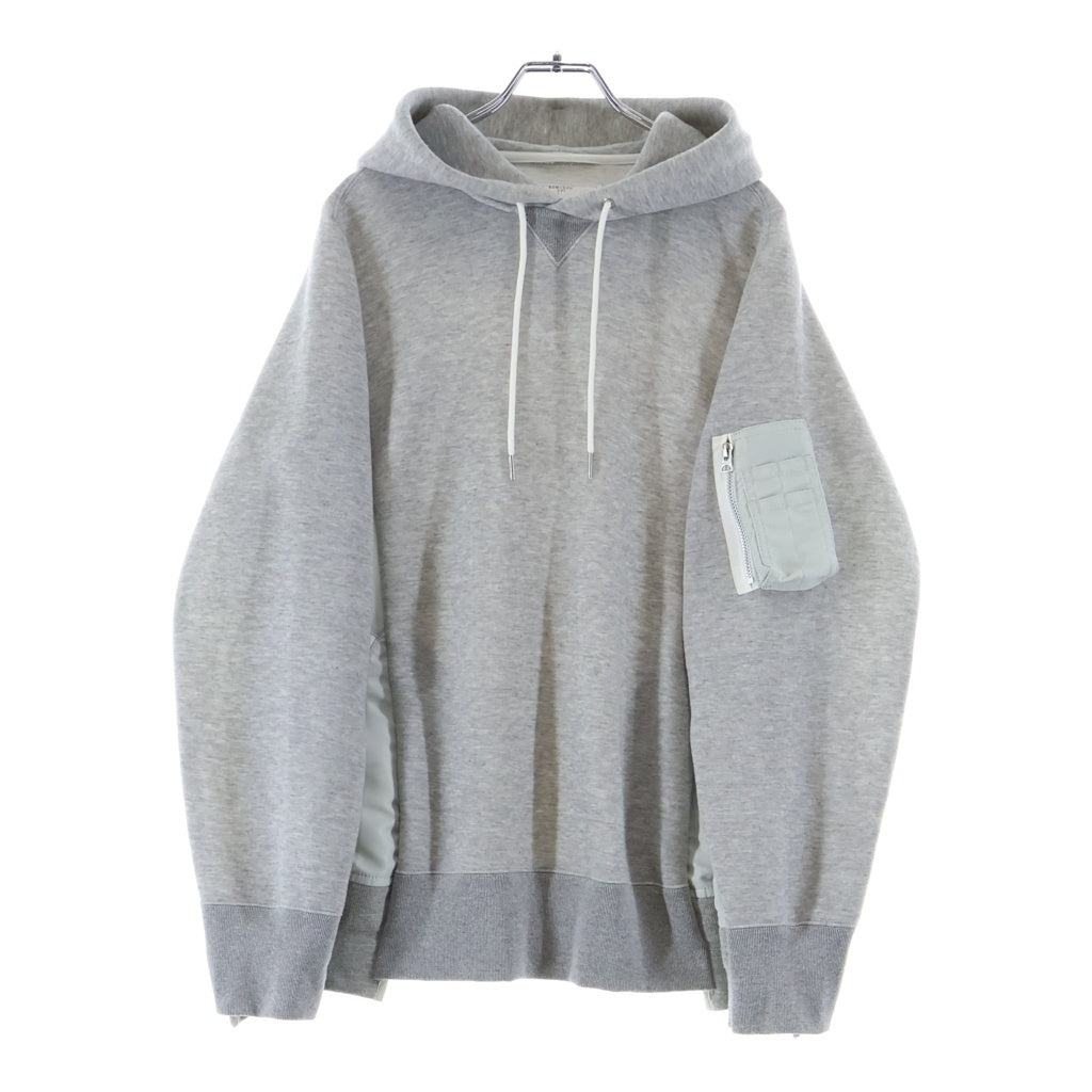Sacai(サカイ) 25SS ナイロン切替ドッキング フーデッド プルオーバー スウェット パーカー グレー SCM-220