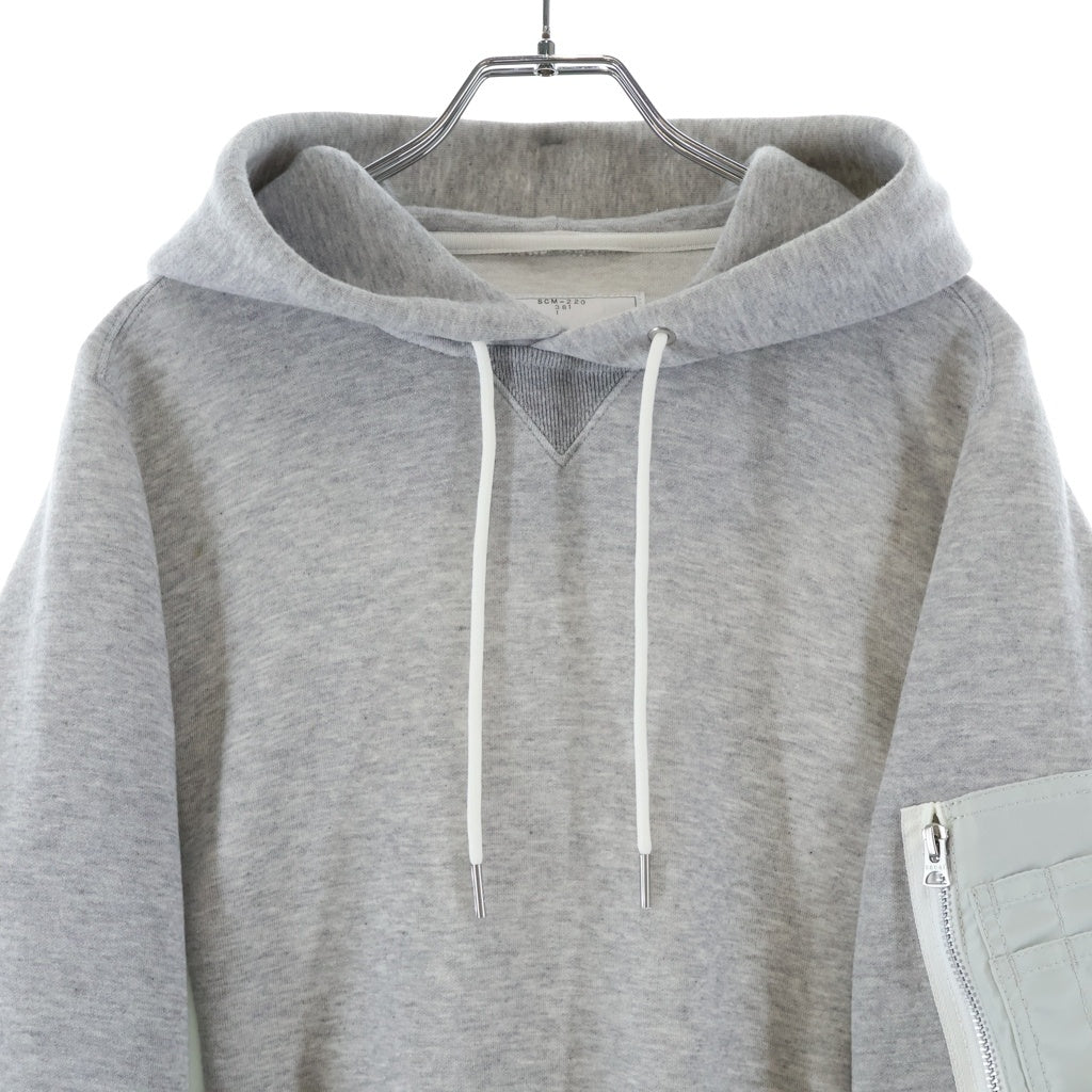 Sacai(サカイ) 25SS ナイロン切替ドッキング フーデッド プルオーバー スウェット パーカー グレー SCM-220