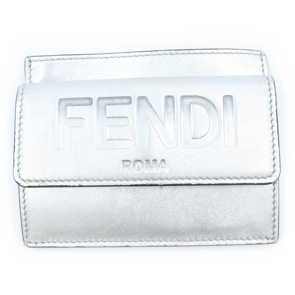 FENDI(フェンディ) ロゴエンボス コインケース付き レザーカードケース シルバー 8M0423 8M0395