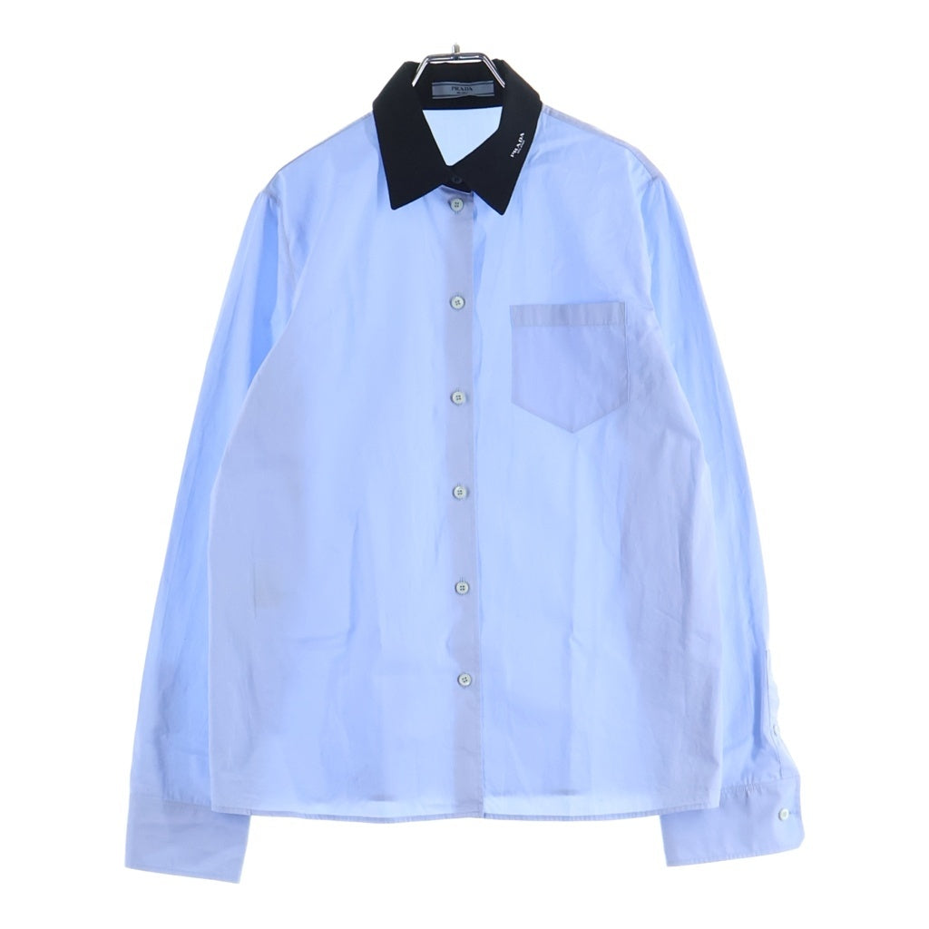 PRADA(プラダ) 襟ロゴプリント バイカラー クレリック長袖シャツ ブルー P438GG レディース