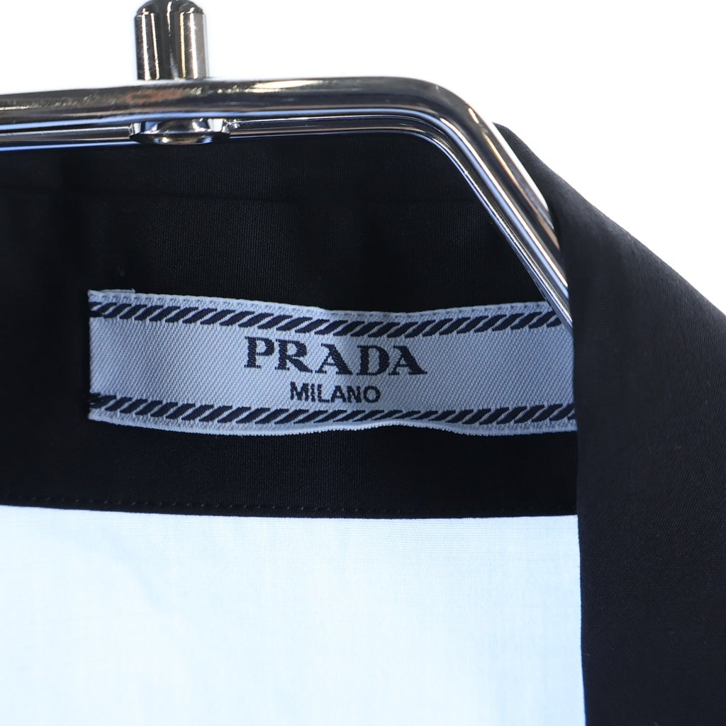 PRADA(プラダ) 襟ロゴプリント バイカラー クレリック長袖シャツ ブルー P438GG レディース