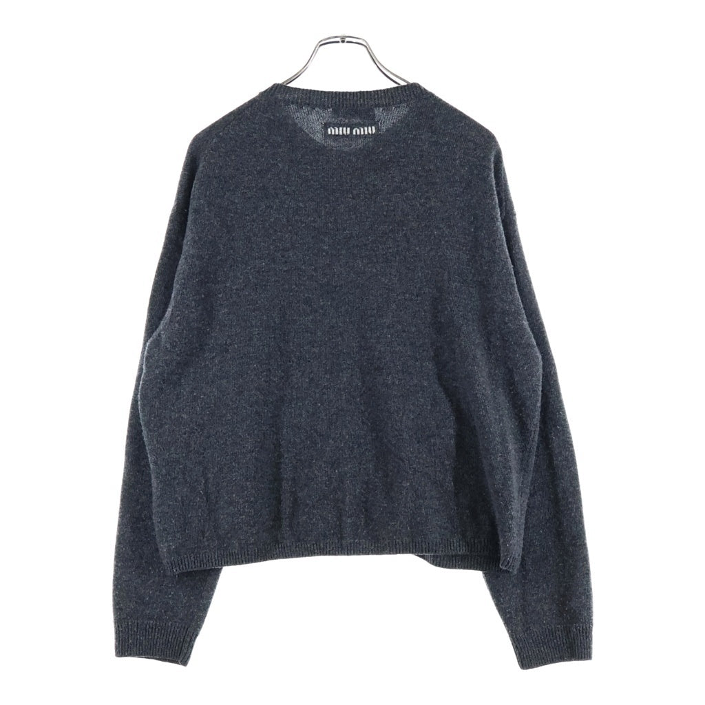 miumiu(ミュウミュウ) 24AW バージンウール クルーネック ニットカーディガン グレー DNA02U