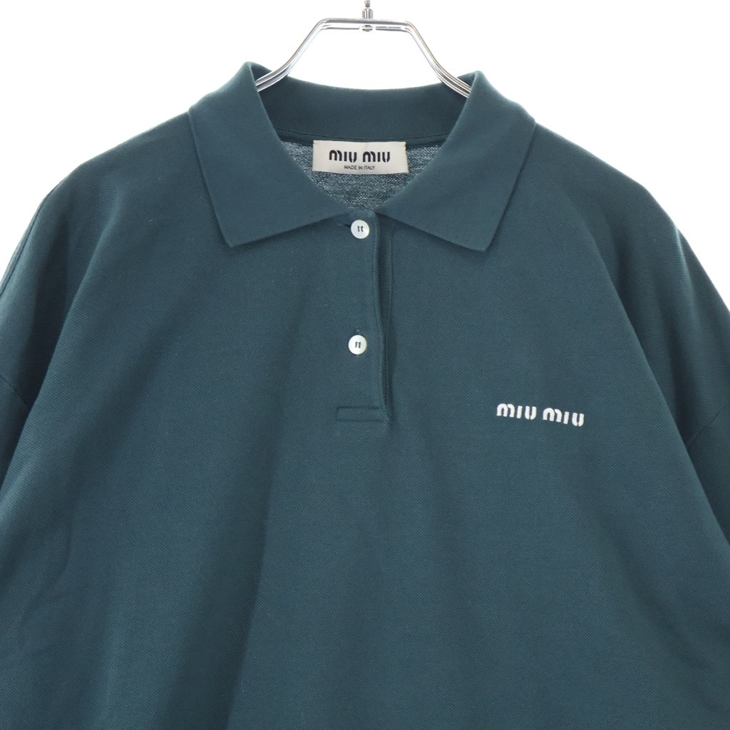 miumiu(ミュウミュウ) 24SS Cotton Piqu Polo Shirt コットン 長袖ポロシャツ ロゴ グリーン MJL019