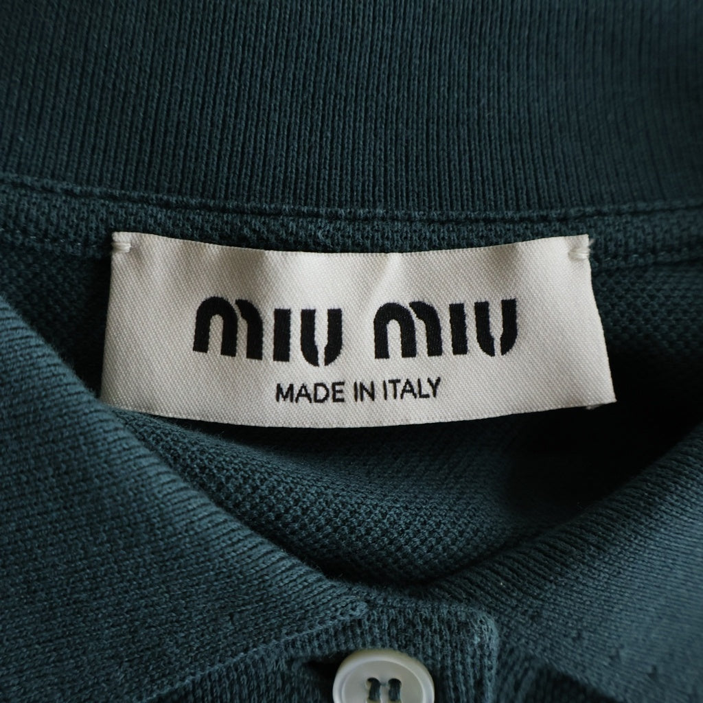 miumiu(ミュウミュウ) 24SS Cotton Piqu Polo Shirt コットン 長袖ポロシャツ ロゴ グリーン MJL019