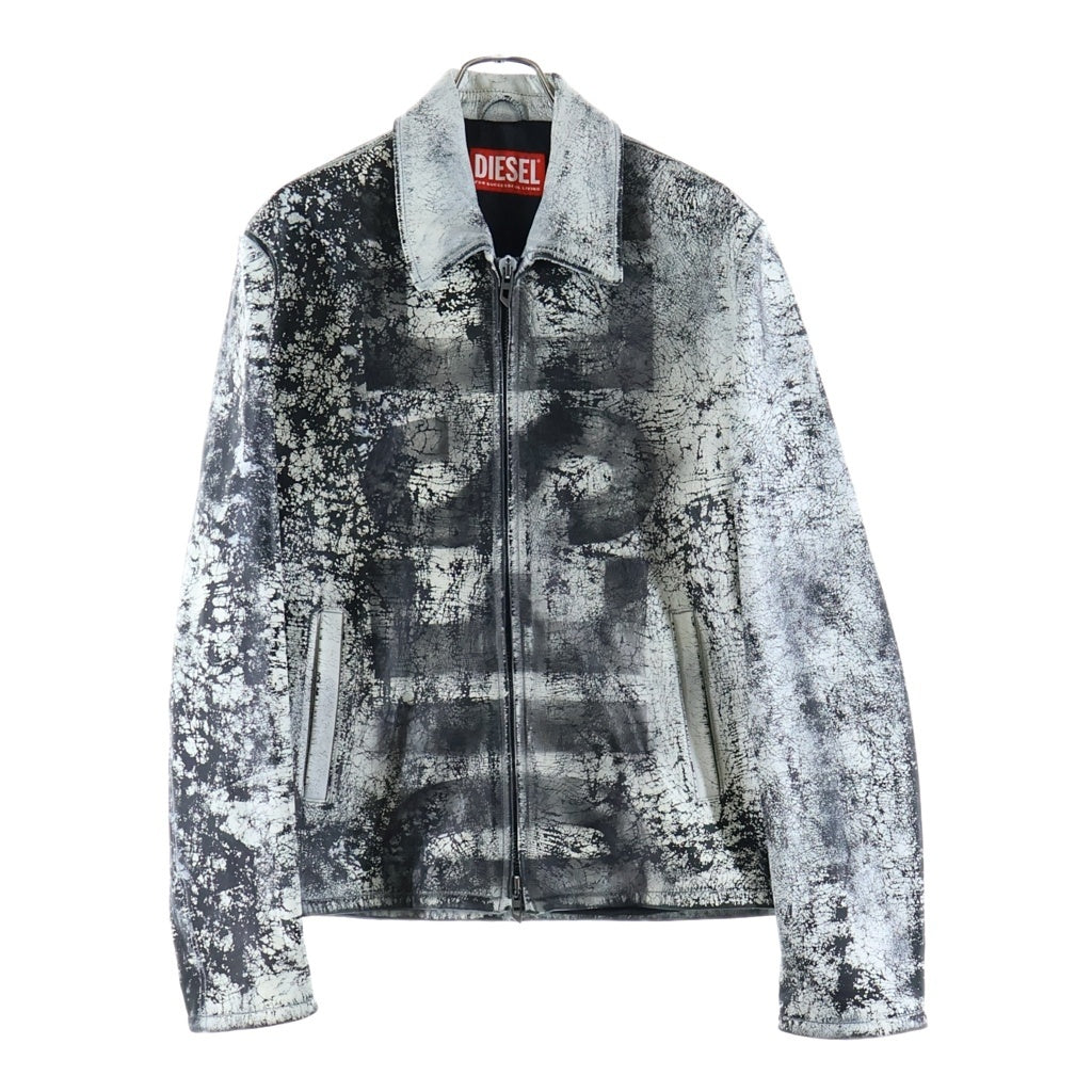 DIESEL(ディーゼル) 24SS L-PYLON-A ペンキ加工 ジップアップ ラム レザージャケット ホワイト/ブラック A135536