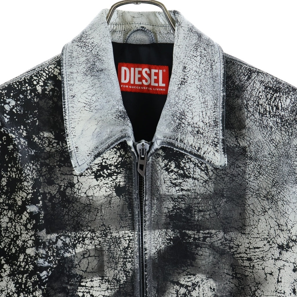 DIESEL(ディーゼル) 24SS L-PYLON-A ペンキ加工 ジップアップ ラム レザージャケット ホワイト/ブラック A135536
