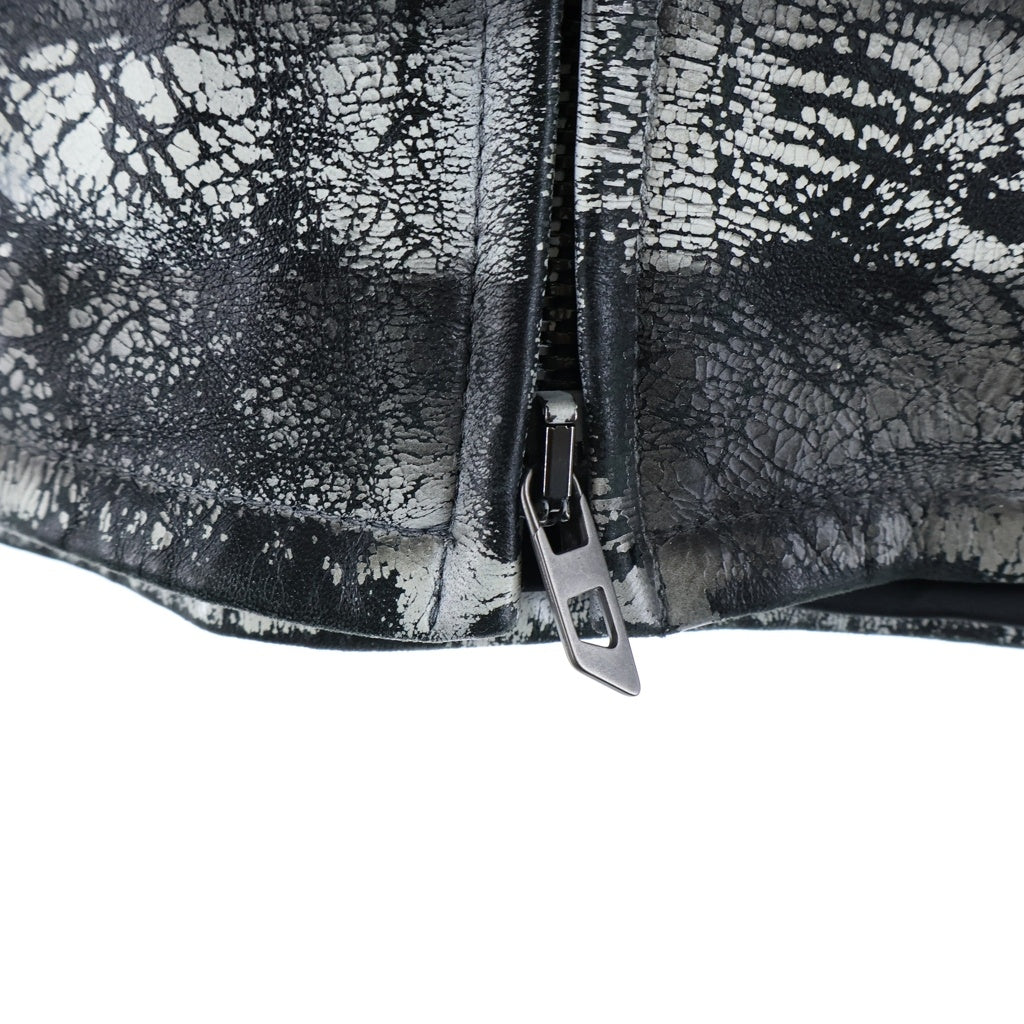 DIESEL(ディーゼル) 24SS L-PYLON-A ペンキ加工 ジップアップ ラム レザージャケット ホワイト/ブラック A135536